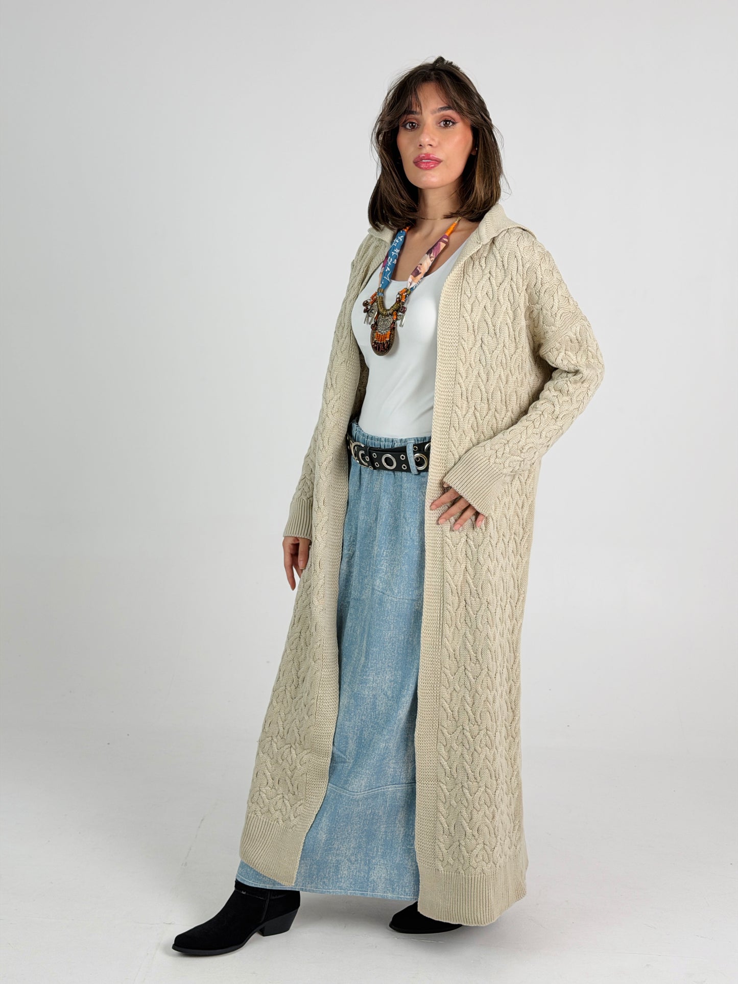 Braided Dreams Knitted Cardigan-Beige