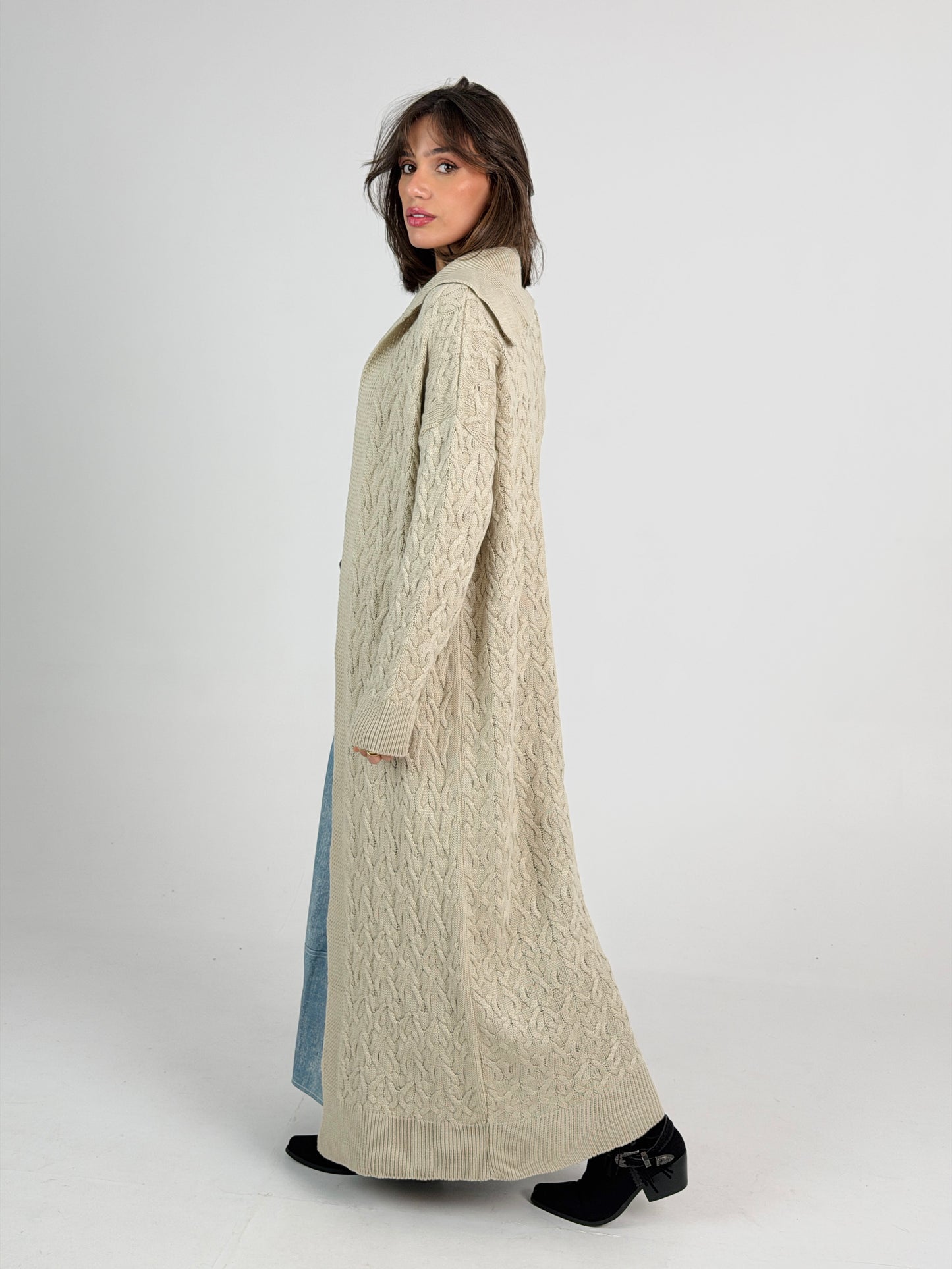 Braided Dreams Knitted Cardigan-Beige