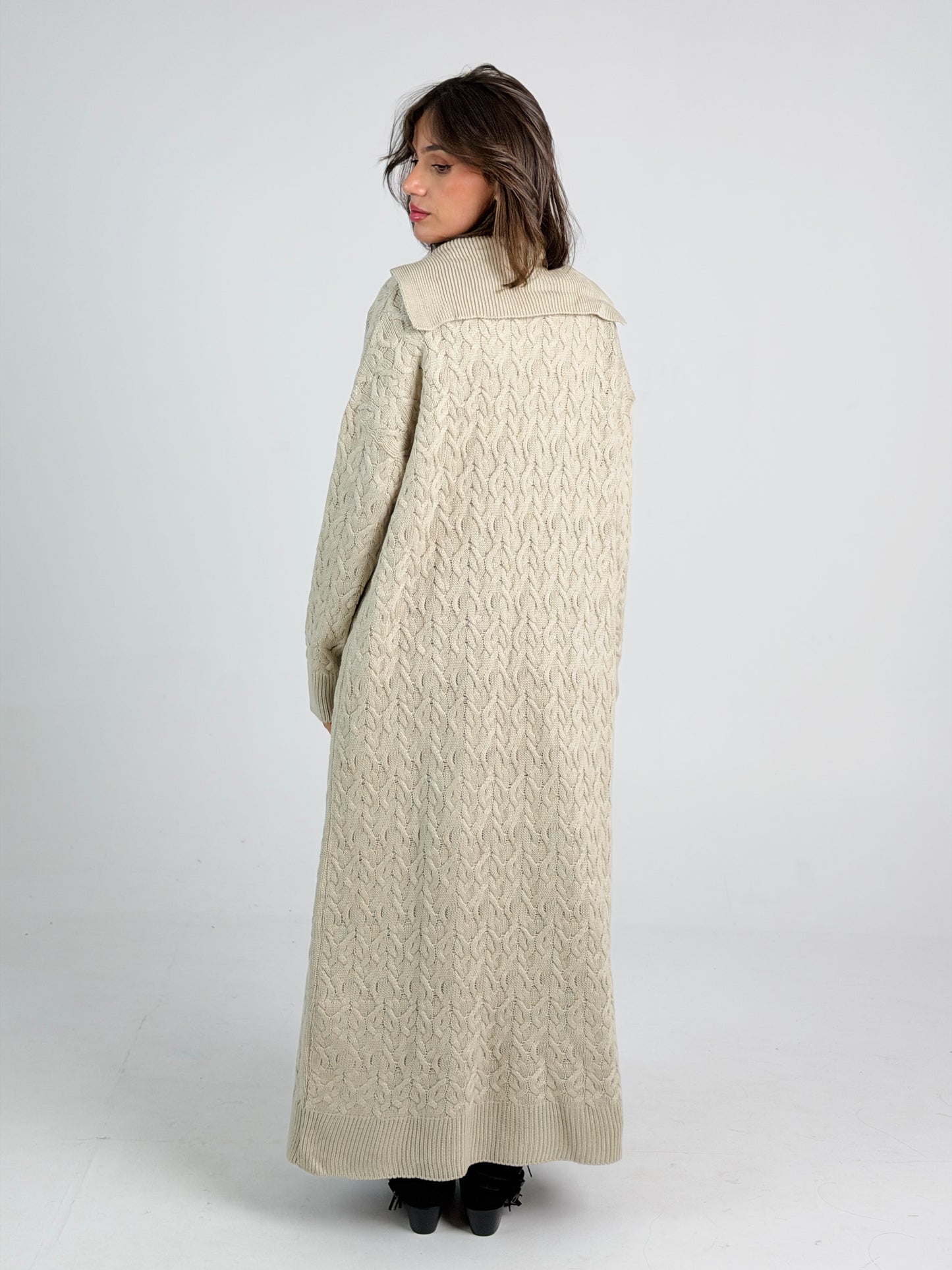 Braided Dreams Knitted Cardigan-Beige