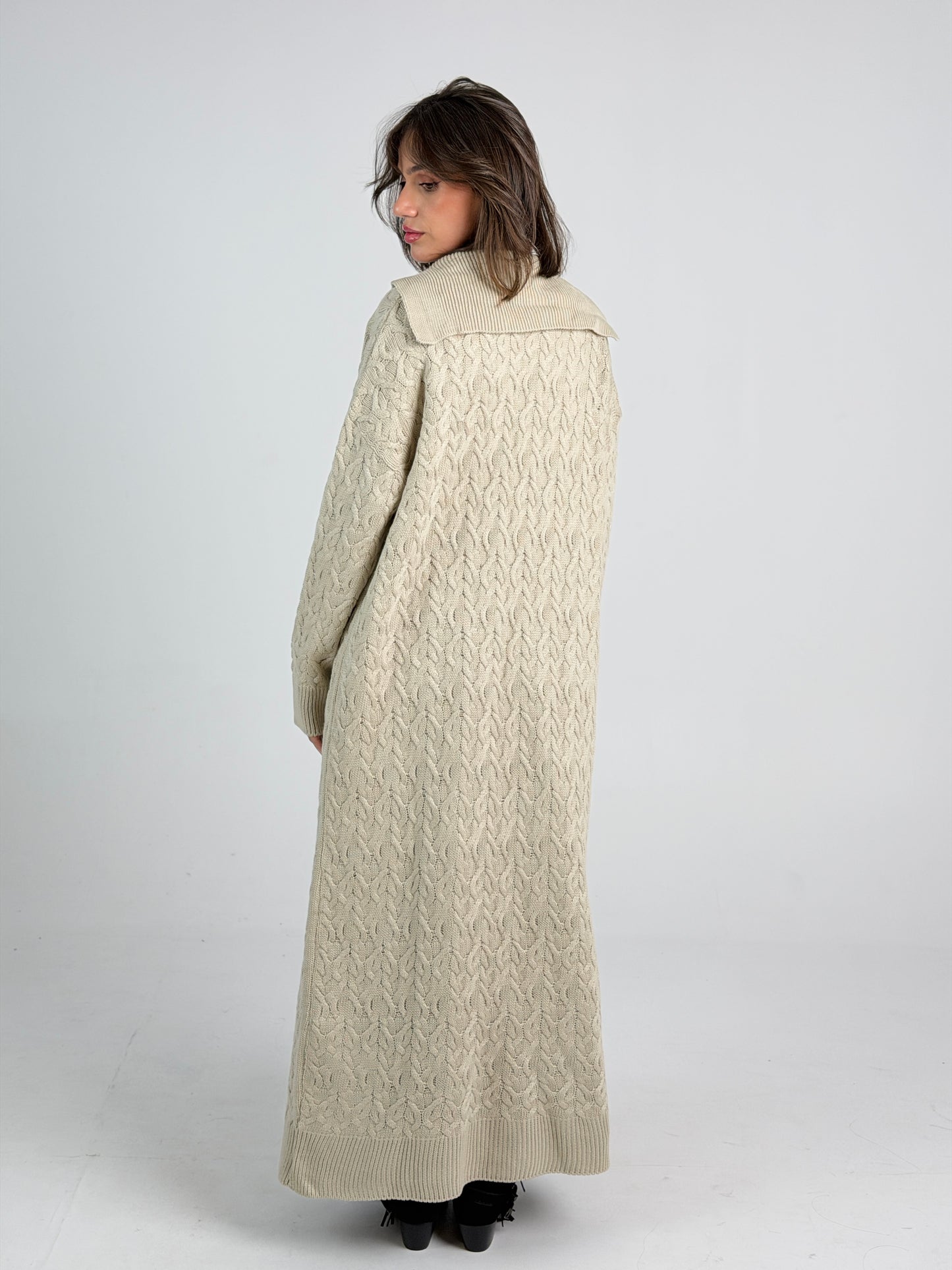Braided Dreams Knitted Cardigan-Beige