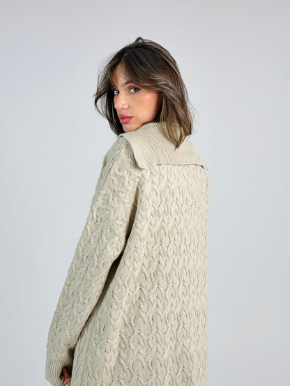Braided Dreams Knitted Cardigan-Beige