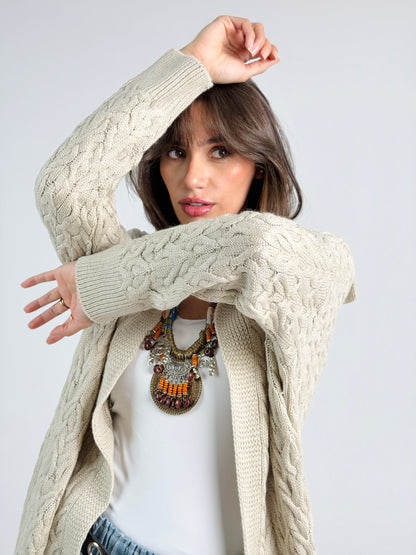 Braided Dreams Knitted Cardigan-Beige