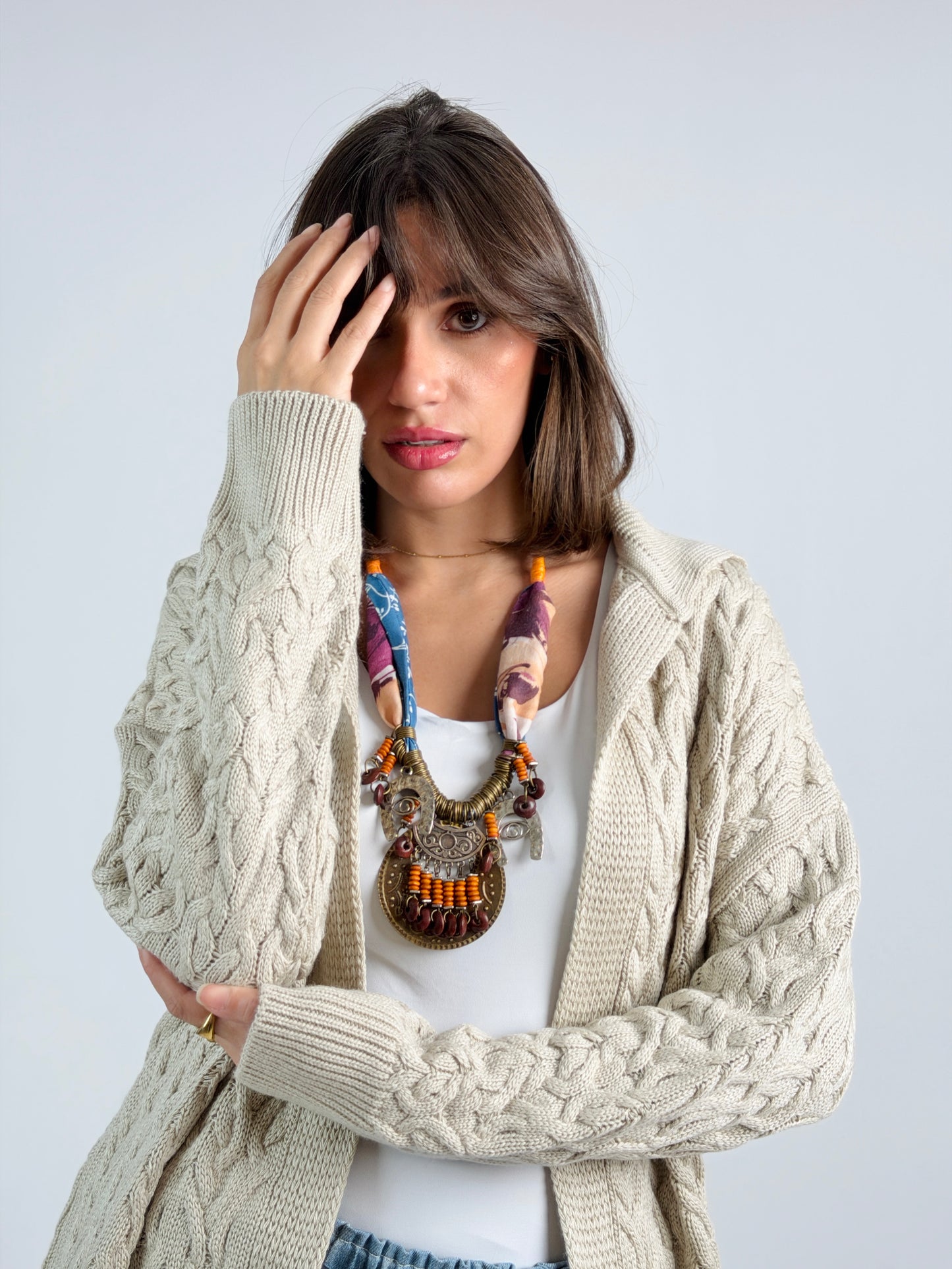 Braided Dreams Knitted Cardigan-Beige
