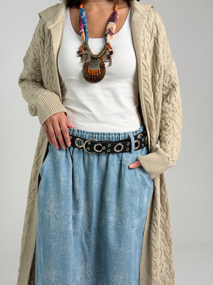 Braided Dreams Knitted Cardigan-Beige