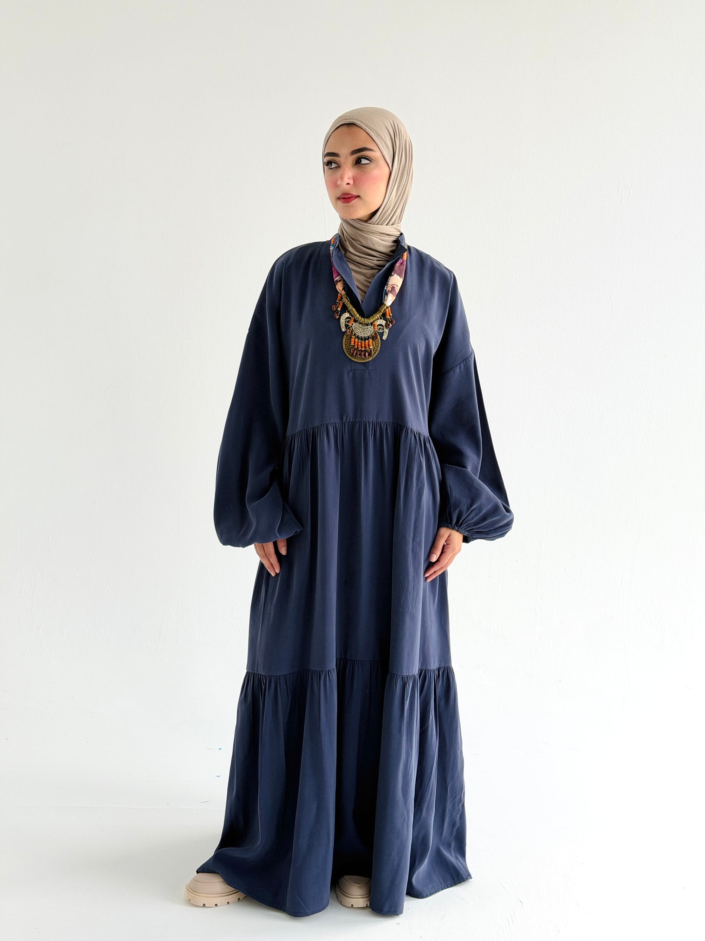 Layered Flow Dress In Indigo
