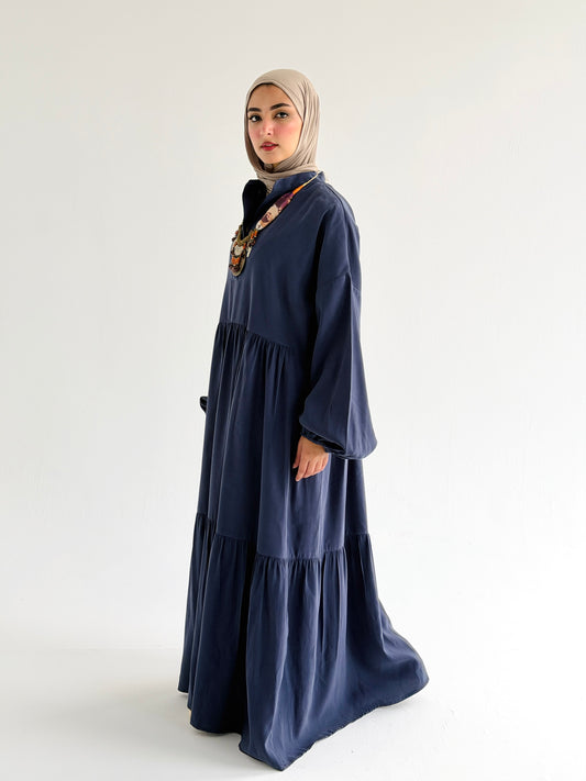 Layered Flow Dress In Indigo