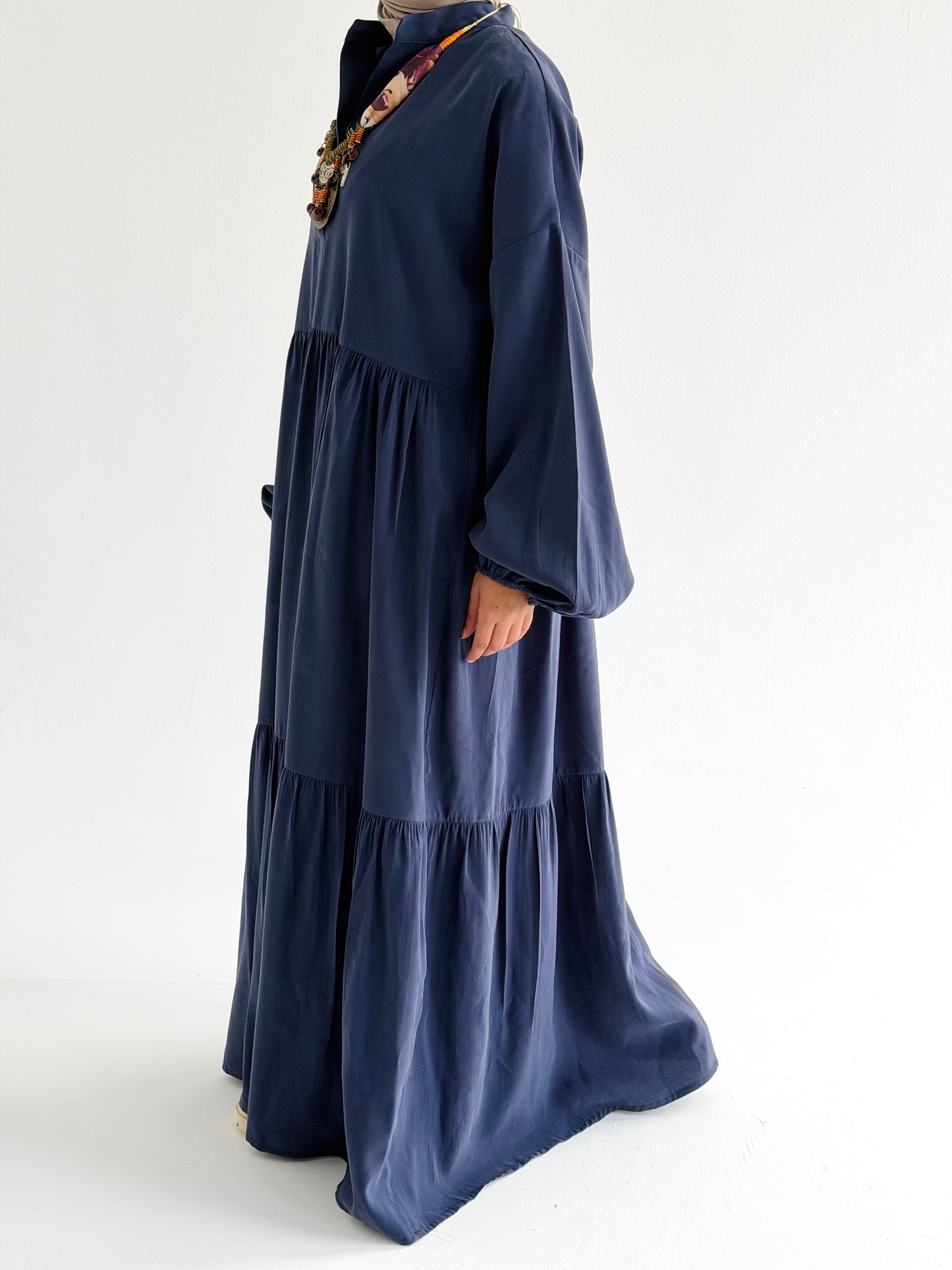 Layered Flow Dress In Indigo