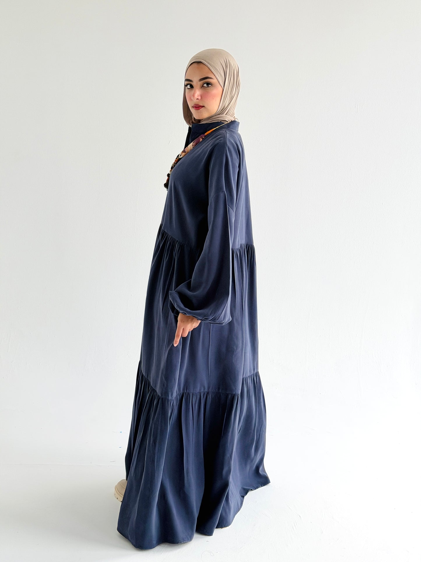 Layered Flow Dress In Indigo