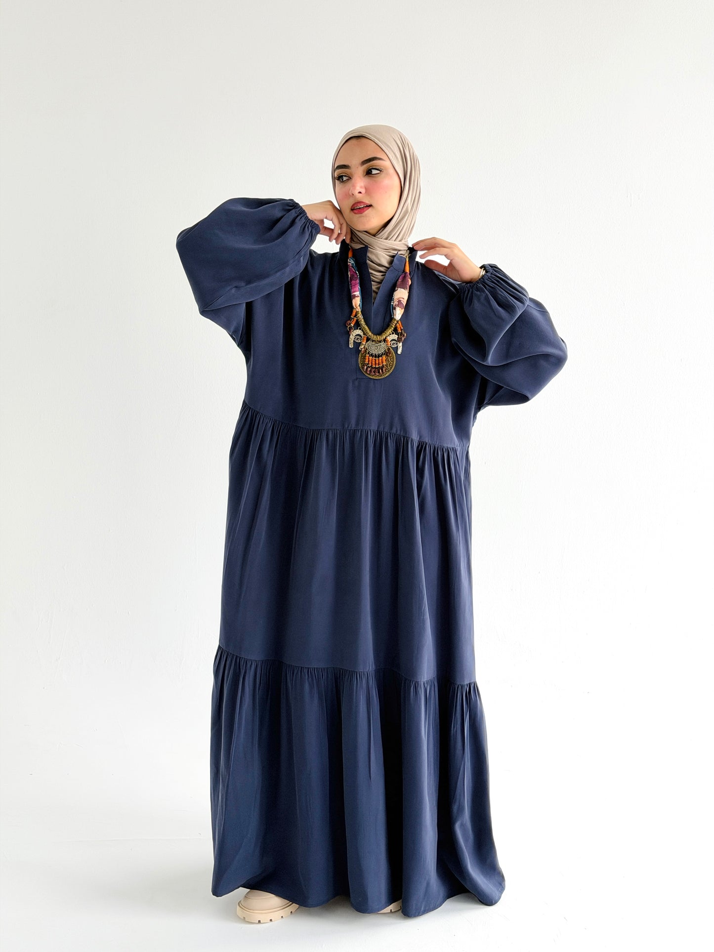 Layered Flow Dress In Indigo