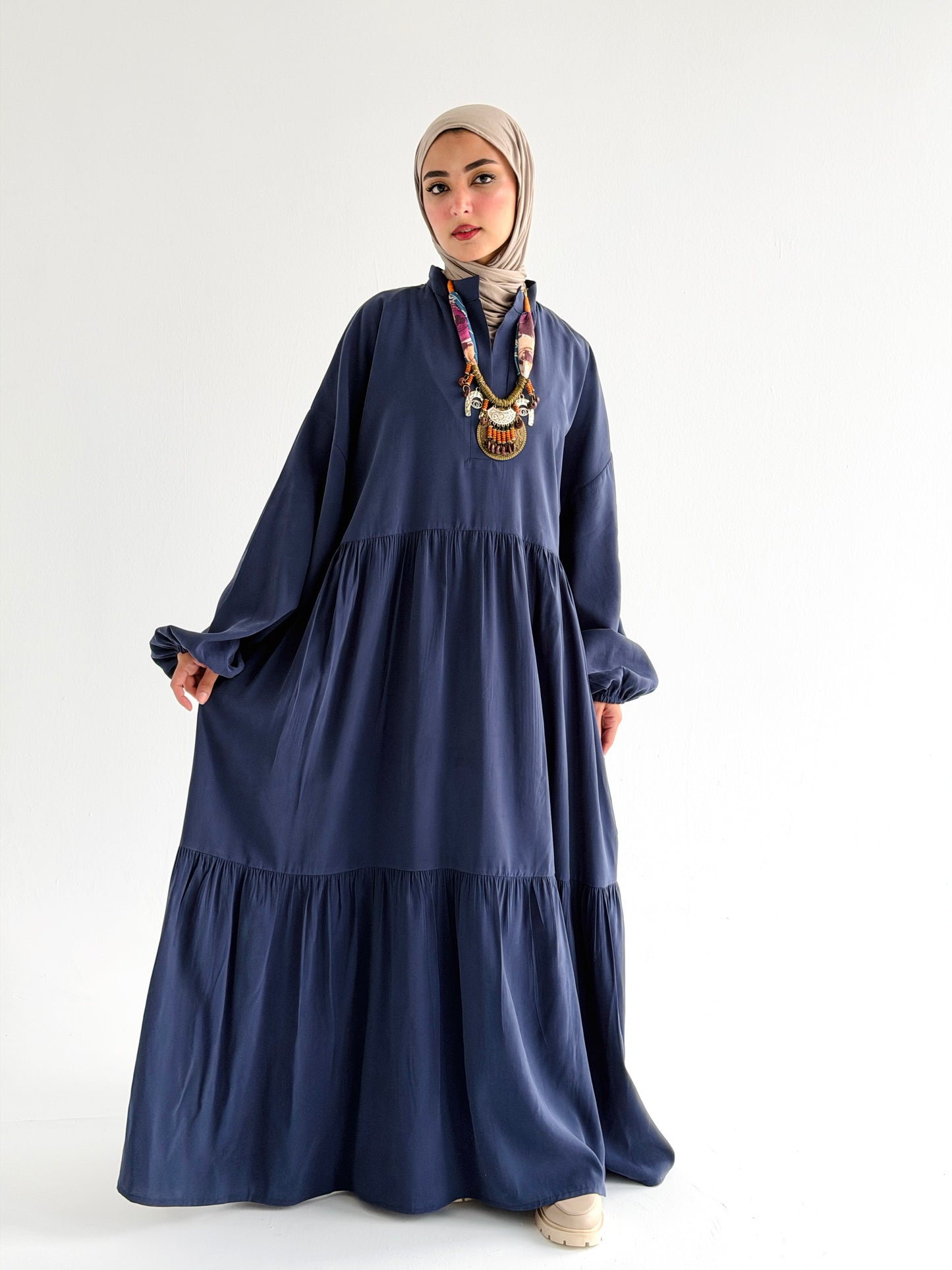 Layered Flow Dress In Indigo