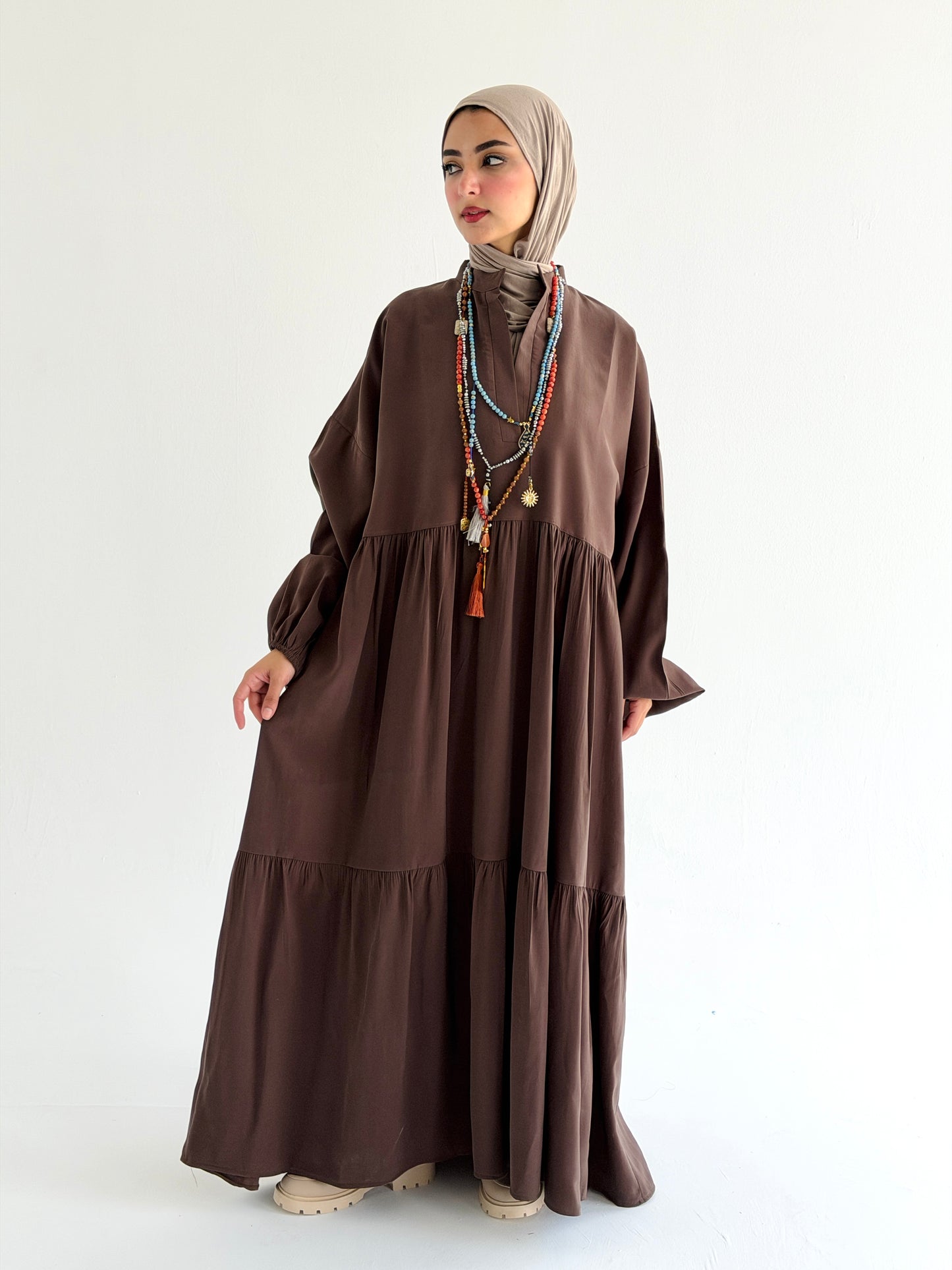Layered Flow Dress In Mocha