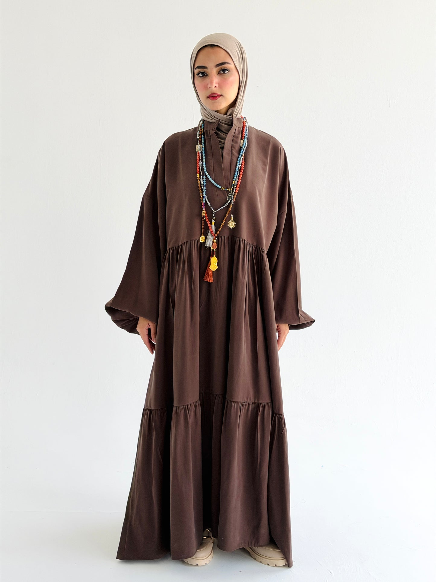 Layered Flow Dress In Mocha