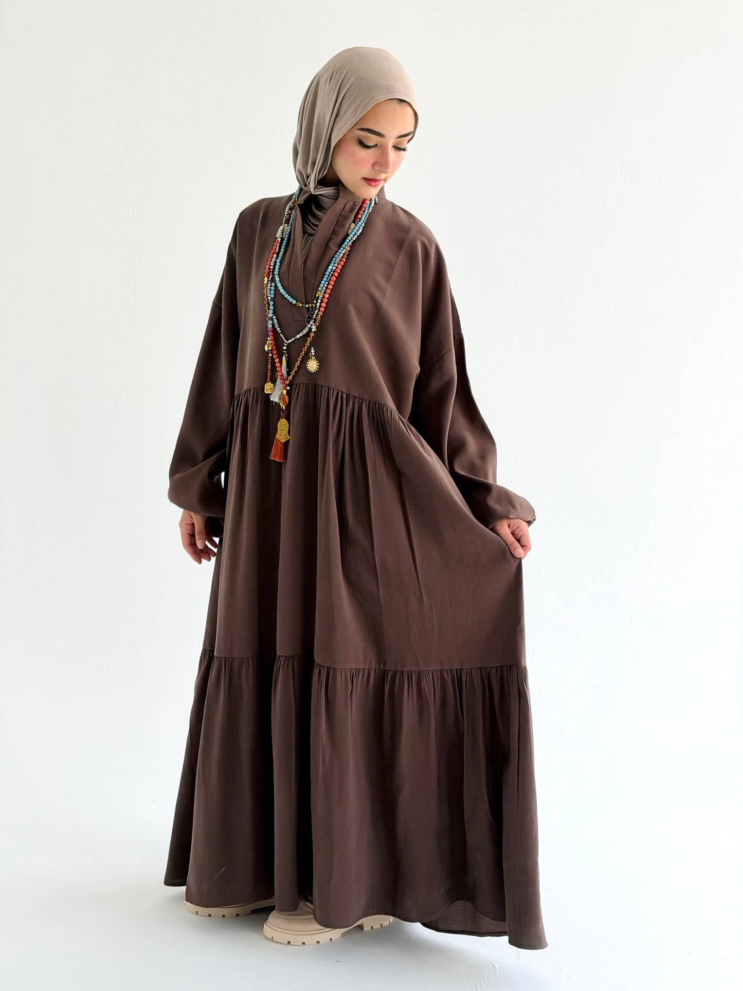 Layered Flow Dress In Mocha