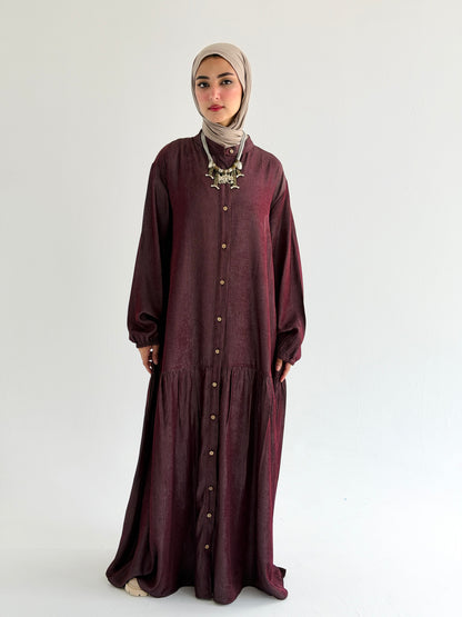 Glow Button Dress In Burgundy