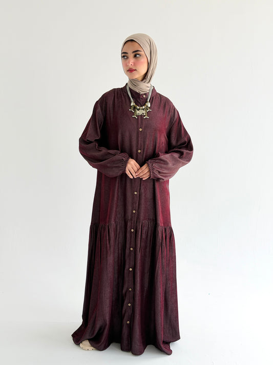 Glow Button Dress In Burgundy