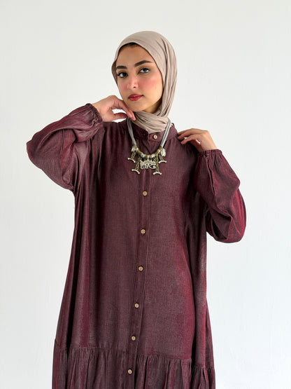 Glow Button Dress In Burgundy