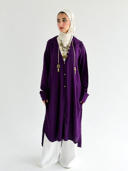 Cotton Shirt Dress In Purple Eggplant