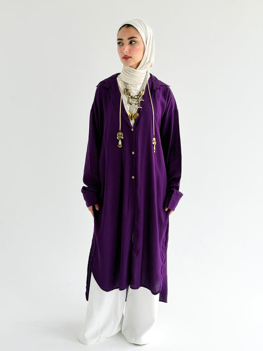 Cotton Shirt Dress In Purple Eggplant