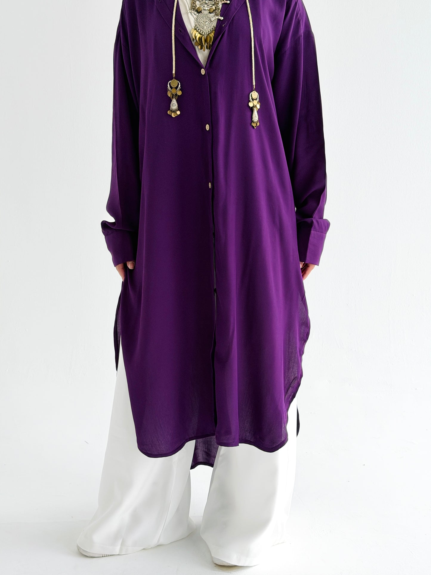 Cotton Shirt Dress In Purple Eggplant