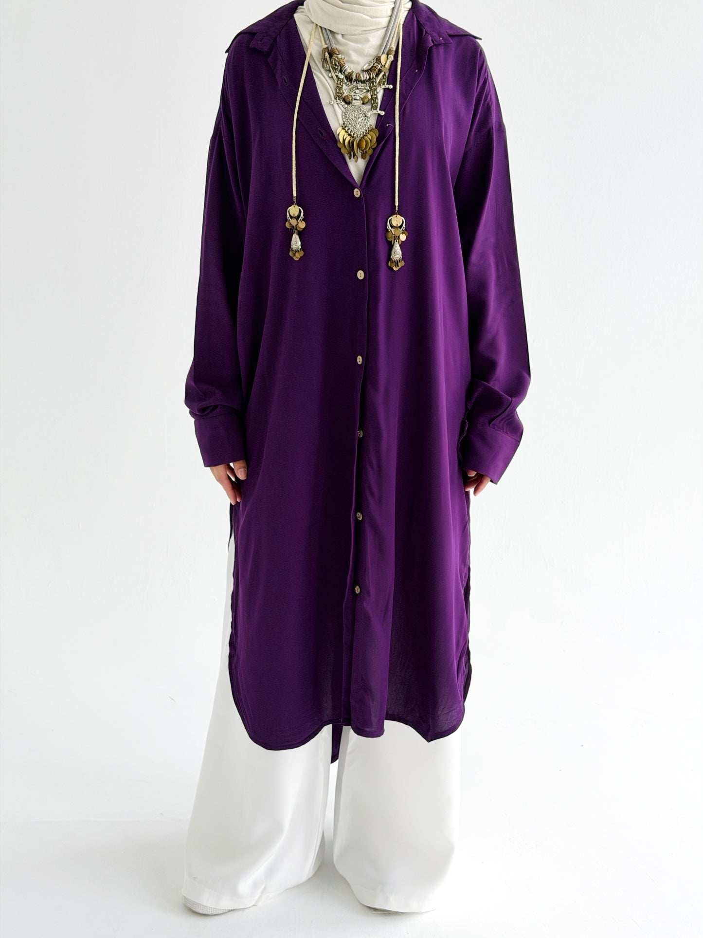 Cotton Shirt Dress In Purple Eggplant