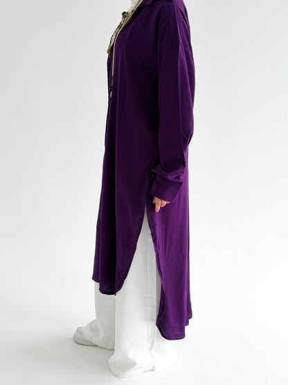Cotton Shirt Dress In Purple Eggplant