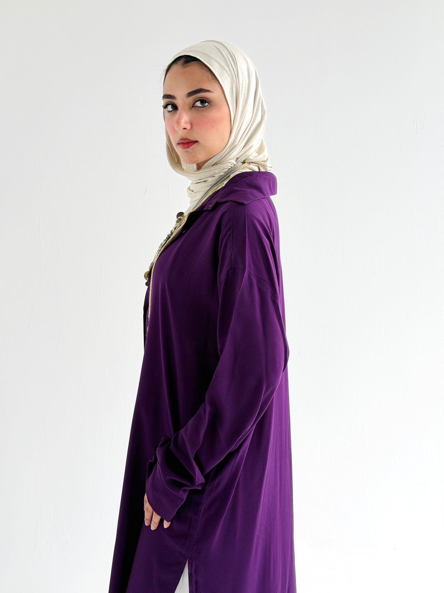 Cotton Shirt Dress In Purple Eggplant