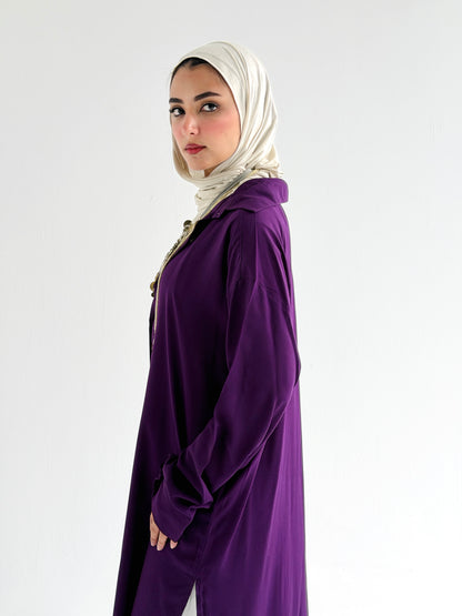 Cotton Shirt Dress In Purple Eggplant