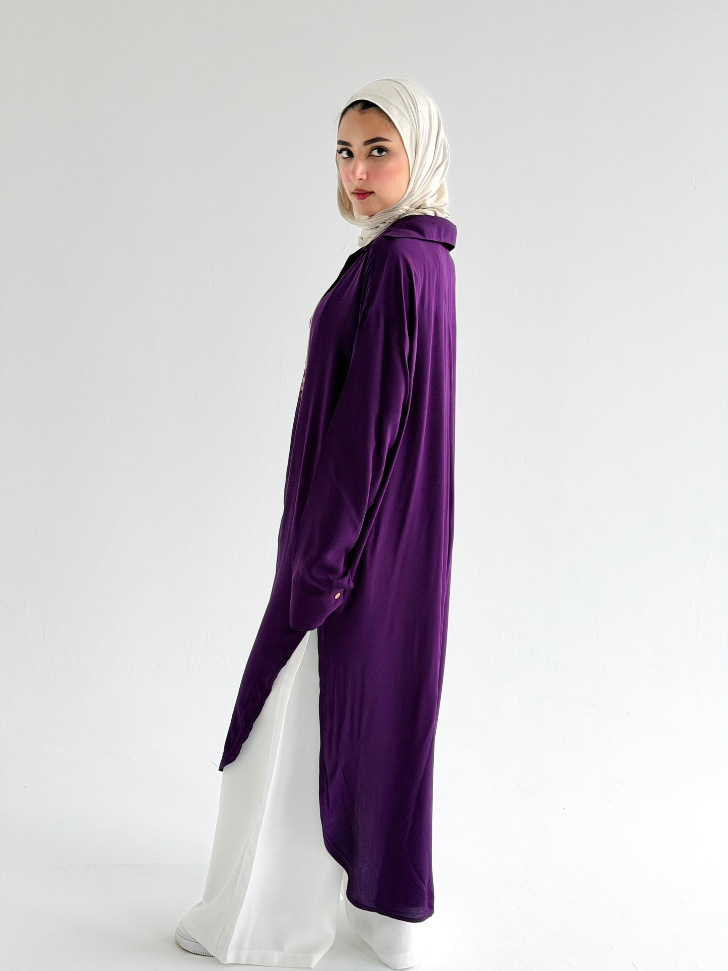 Cotton Shirt Dress In Purple Eggplant