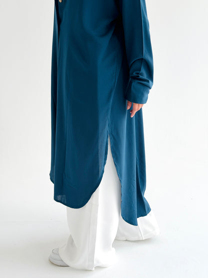 Cotton Shirt Dress In Petrol Blue