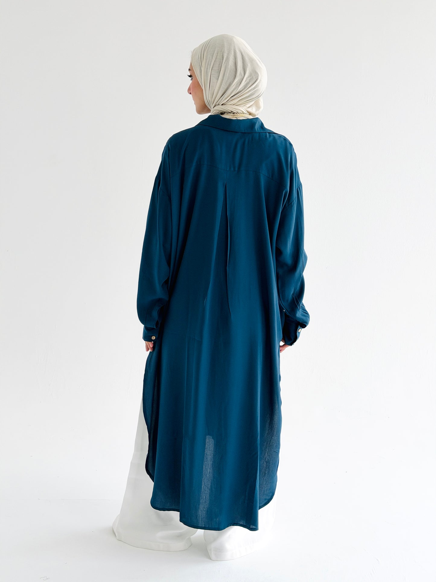 Cotton Shirt Dress In Petrol Blue
