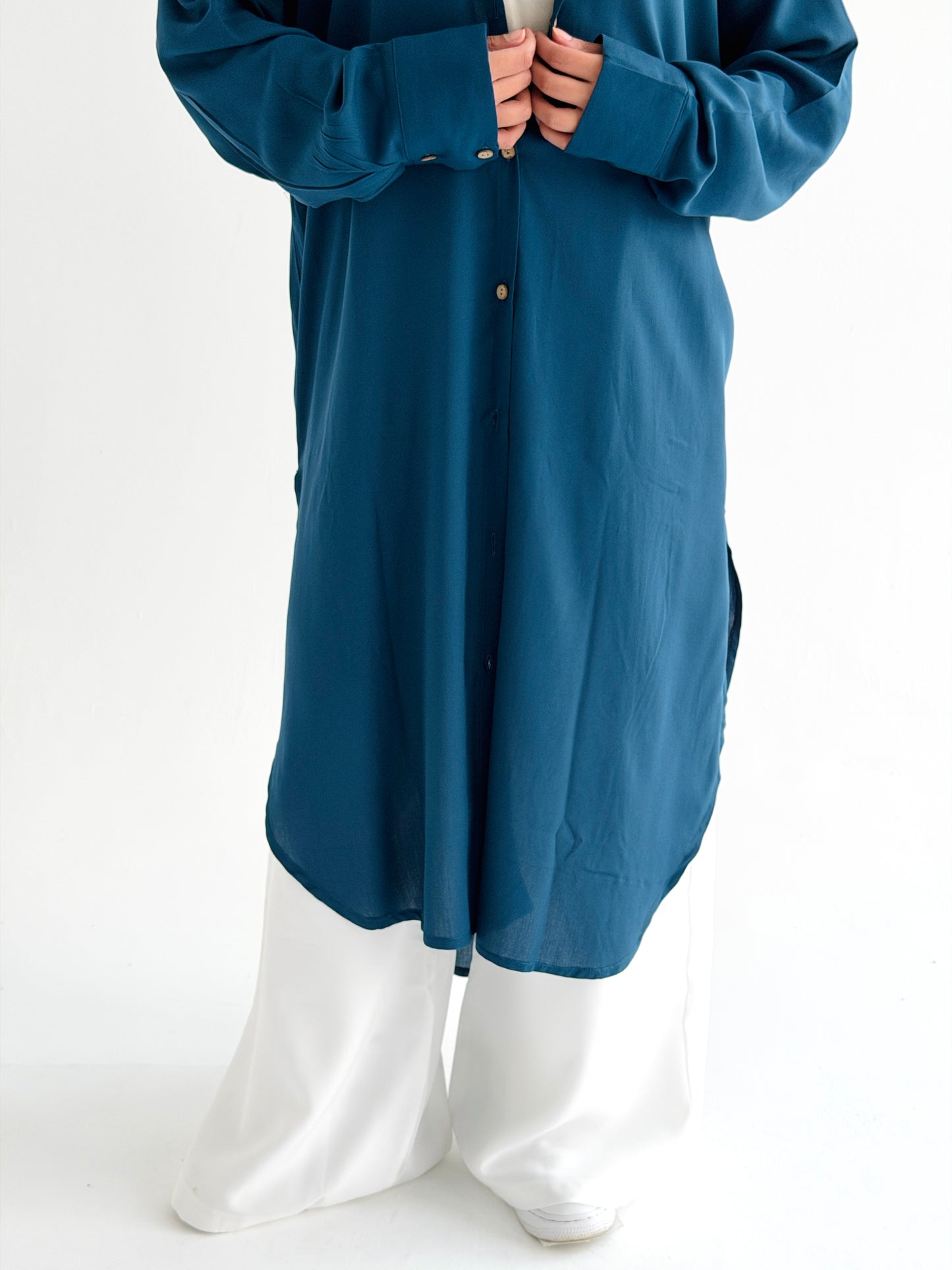 Cotton Shirt Dress In Petrol Blue