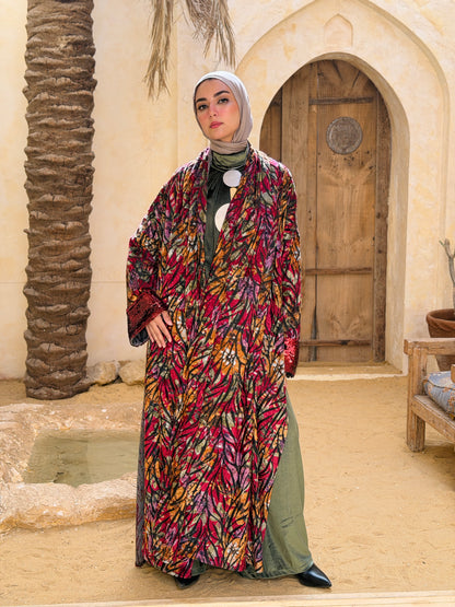 Atheer velvet Abaya in floral Red._أَثِير