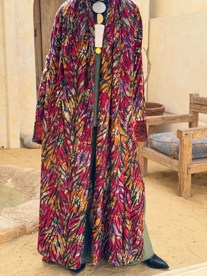 Atheer velvet Abaya in floral Red._أَثِير