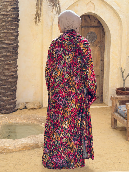 Atheer velvet Abaya in floral Red._أَثِير