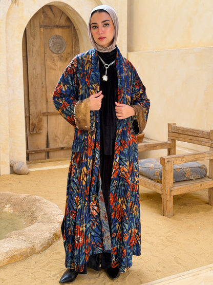 أَثِير — Atheer velvet Abaya in floral blue
