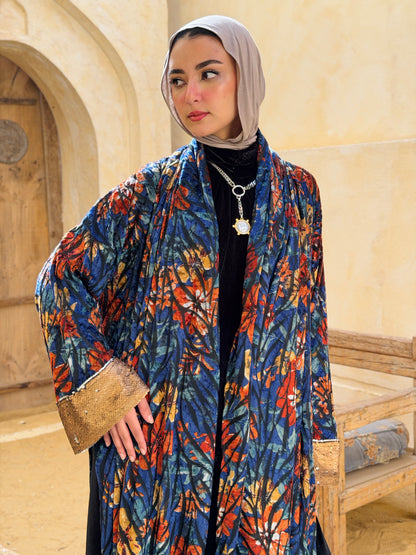 أَثِير — Atheer velvet Abaya in floral blue