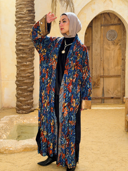أَثِير — Atheer velvet Abaya in floral blue