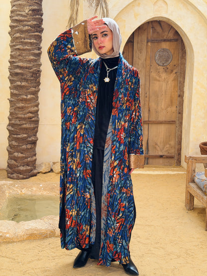 أَثِير — Atheer velvet Abaya in floral blue