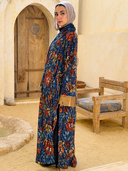 أَثِير — Atheer velvet Abaya in floral blue