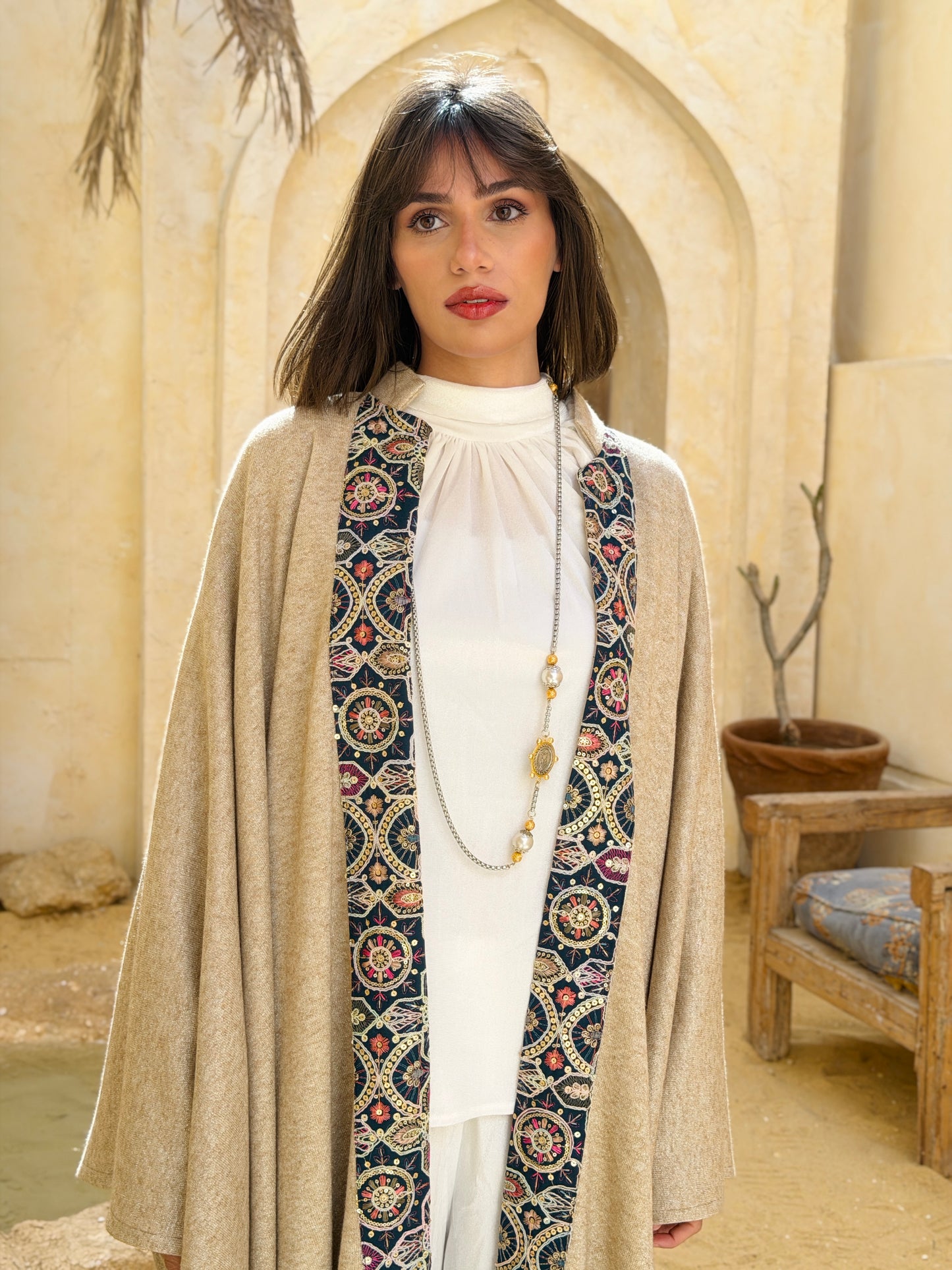 رَوْنَق —Rawnaq Golden knitted embroidery Cap