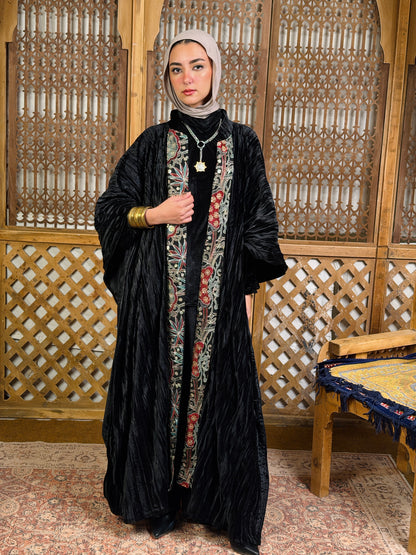 تَجَلِّي — Tagalli Luxury Crushed embroidery Velvet Cape " black "
