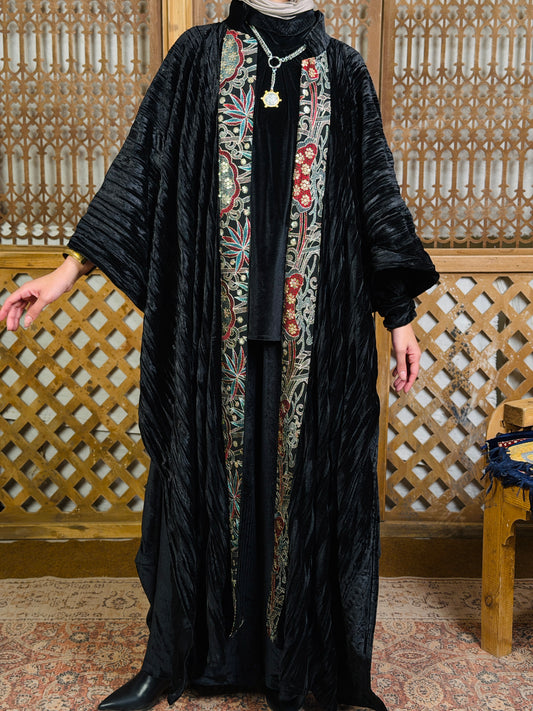 تَجَلِّي — Tagalli Luxury Crushed embroidery Velvet Cape " black "