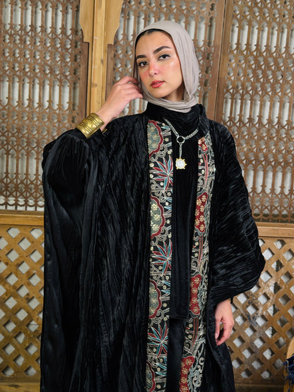 تَجَلِّي — Tagalli Luxury Crushed embroidery Velvet Cape " black "