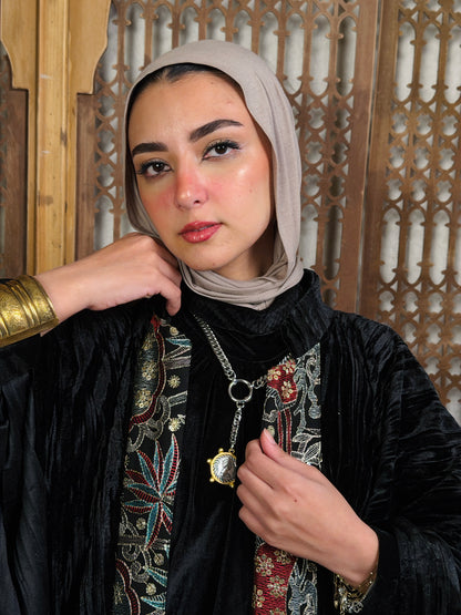 تَجَلِّي — Tagalli Luxury Crushed embroidery Velvet Cape " black "