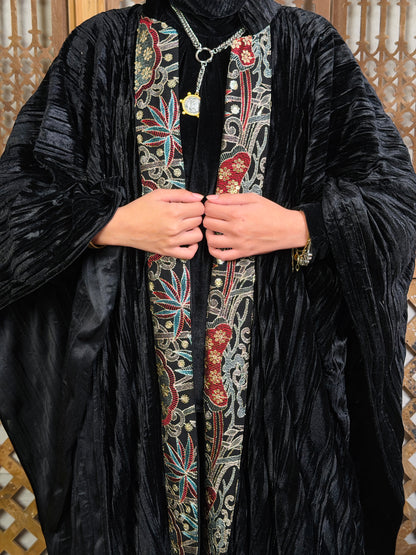 تَجَلِّي — Tagalli Luxury Crushed embroidery Velvet Cape " black "