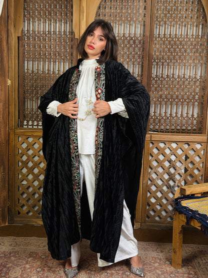 تَجَلِّي — Tagalli Luxury Crushed embroidery Velvet Cape " black "