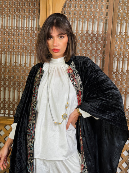تَجَلِّي — Tagalli Luxury Crushed embroidery Velvet Cape " black "