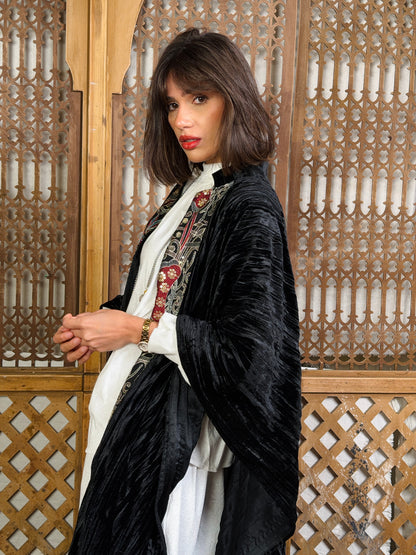 تَجَلِّي — Tagalli Luxury Crushed embroidery Velvet Cape " black "