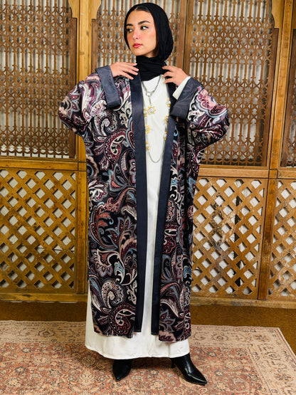 أَلْفَة —Alfa Elegant Paisley Velvet Kimono" black "