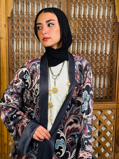 أَلْفَة —Alfa Elegant Paisley Velvet Kimono" black "